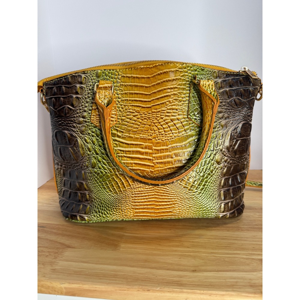 Croc-Embossed Satchel in‎ Golden Ombre - Picture 3 of 5